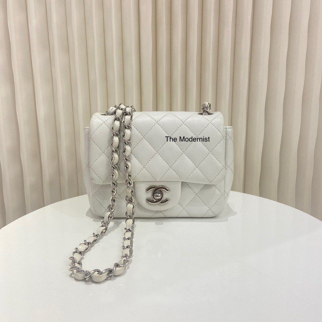 Authentic Chanel White Caviar Leather Square Mini Flap Bag Silver Hardware,  Luxury, Bags & Wallets on Carousell