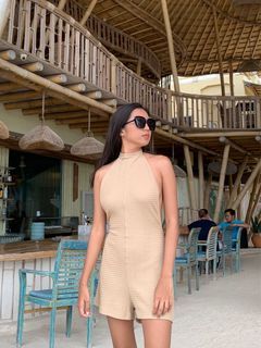 Backless nude romper