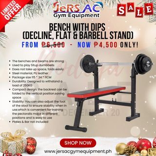 BENCH WITH DIPS (DECLINE, FLAT & BARBELL STAND)