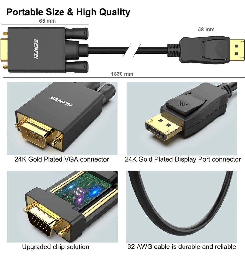 BENFEI DisplayPort to HDMI, Gold-Plated DP Display Port to HDMI Adapter  (Male to Female) Compatible for Lenovo Dell HP and Other Brand