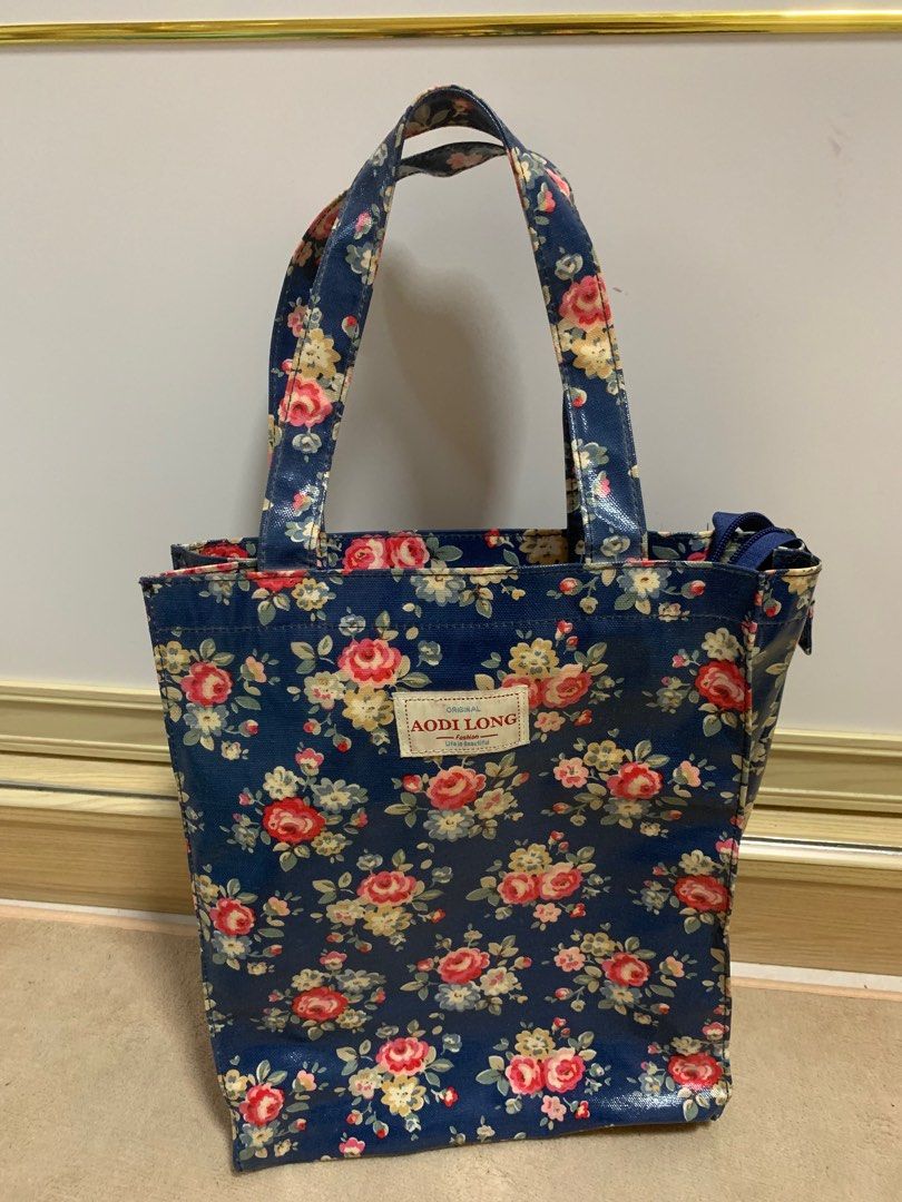 Blue and Pink Floral PVC Coated Shoulder Bag