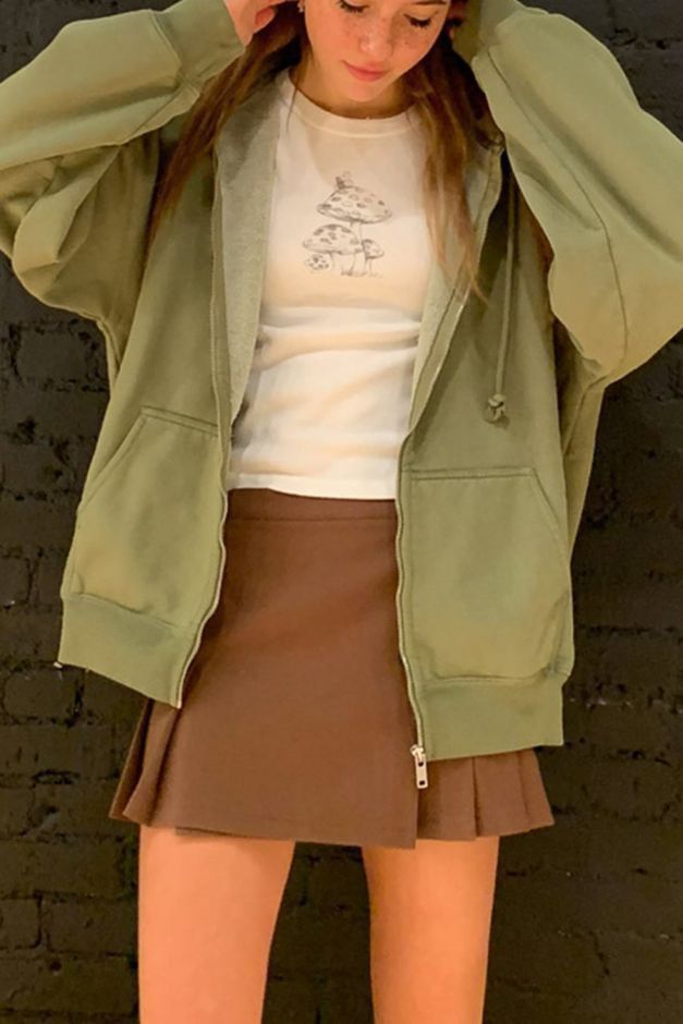 Brandy Melville Matcha Green Christy Hoodie, Women's Fashion, Coats