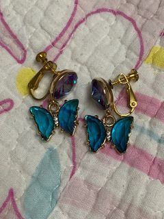 Butterfly Gem Clip on Earrings from Japan