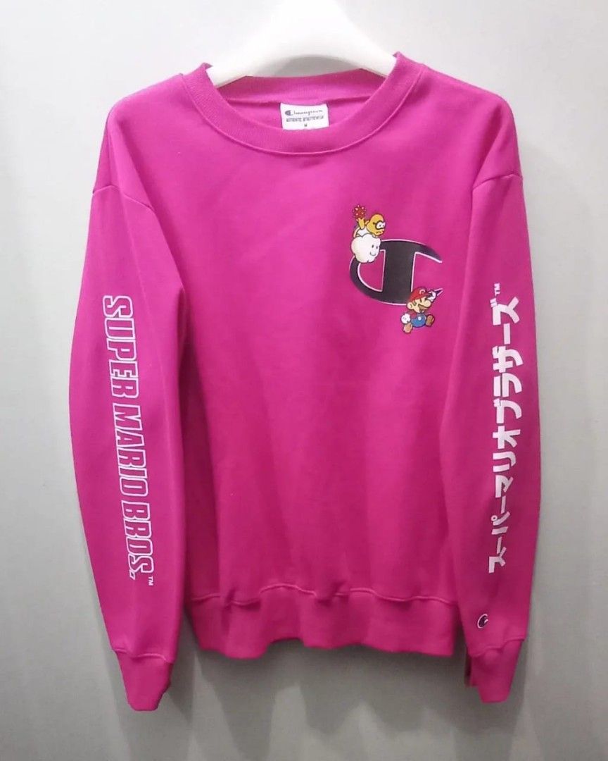 CHAMPION x MARIO BROS PINK Fesyen Wanita Pakaian Wanita Baju Luaran di Carousell