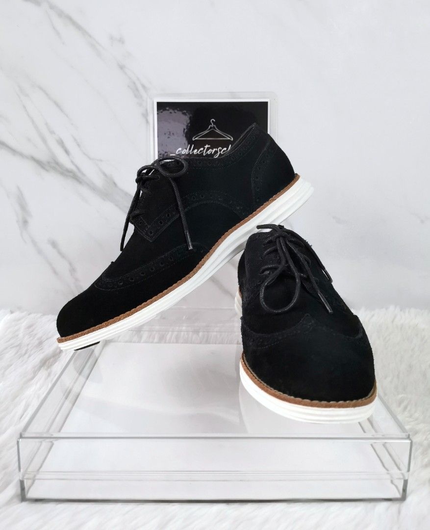 Cole Haan Women s Lunarlon Black Suede Wingtip Oxford Shoes