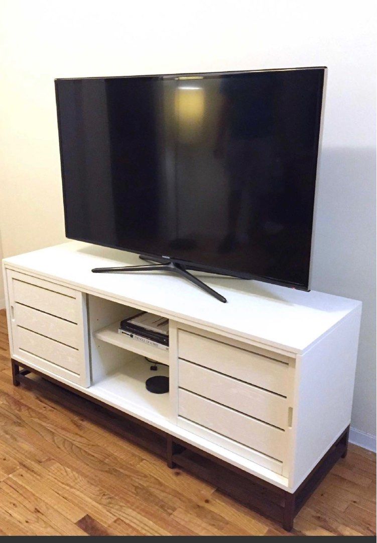 Crate and barrel white media console 42”, Furniture & Home Living