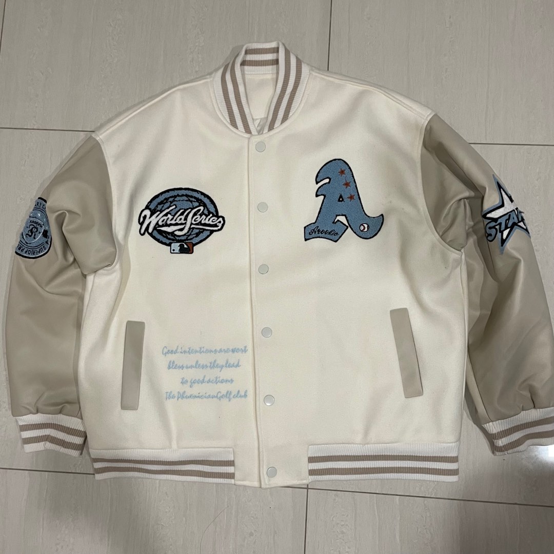 Cream Varsity Jacket, Women's Fashion, Coats, Jackets and Outerwear on