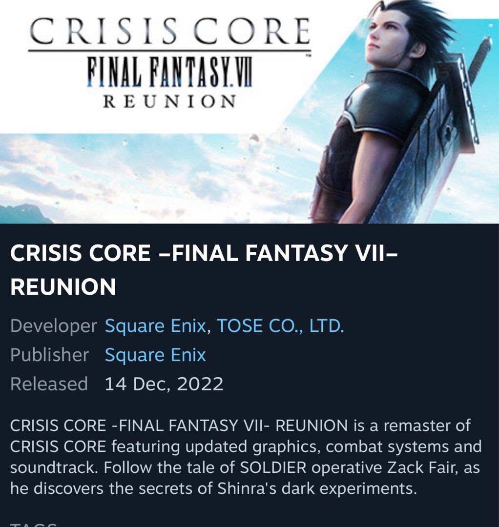 Buy Crisis Core – Final Fantasy VII - Reunion Steam