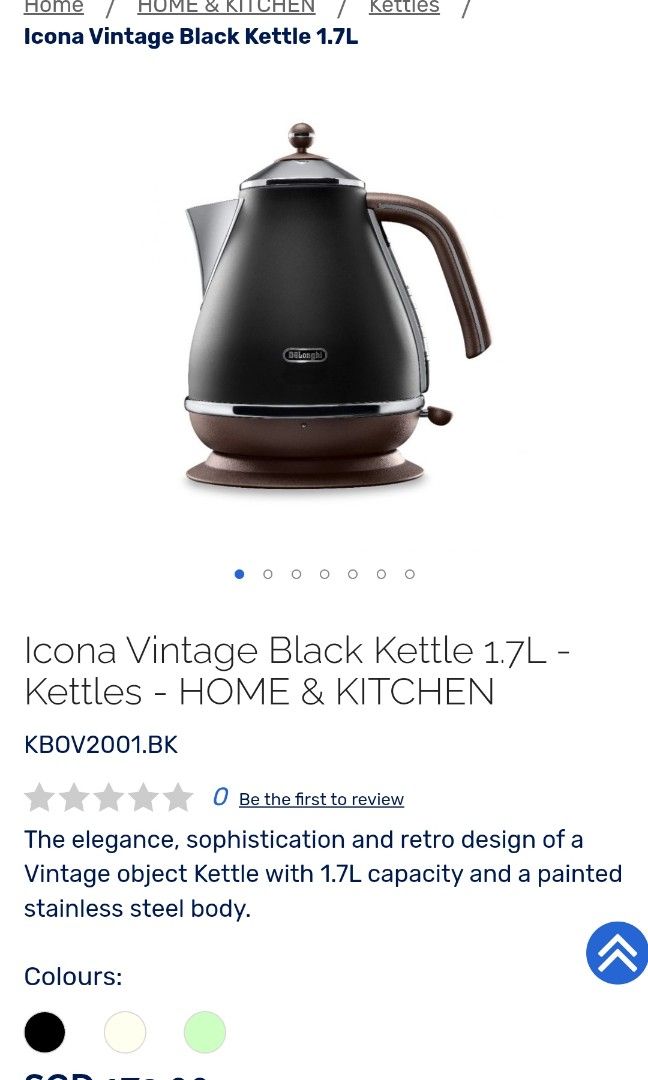 Delonghi Icona Vintage Black Kettle, TV & Home Appliances, Kitchen