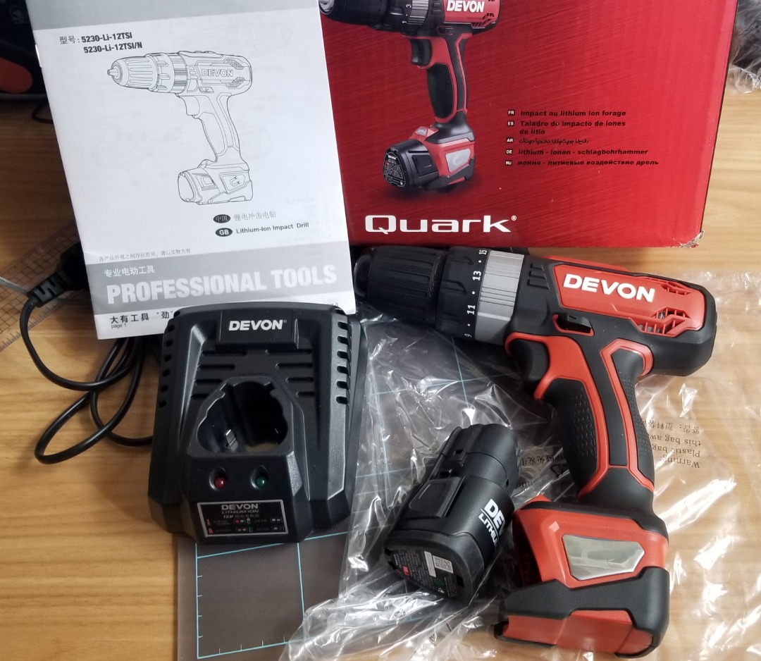 Devon 大有 三合一電批套裝 12v 3合1 石屎批 沖擊批 震動批 電批 1電1機1充電器 全新有保養, 傢俬＆家居, 其他, 家居改善 ...