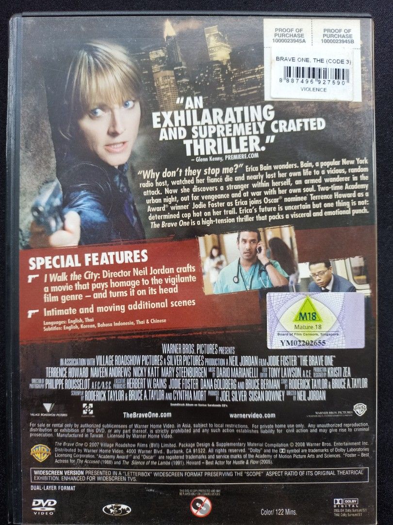 DVD ~ The Brave One, Widescreen, R, Jodie Foster, 122 Min