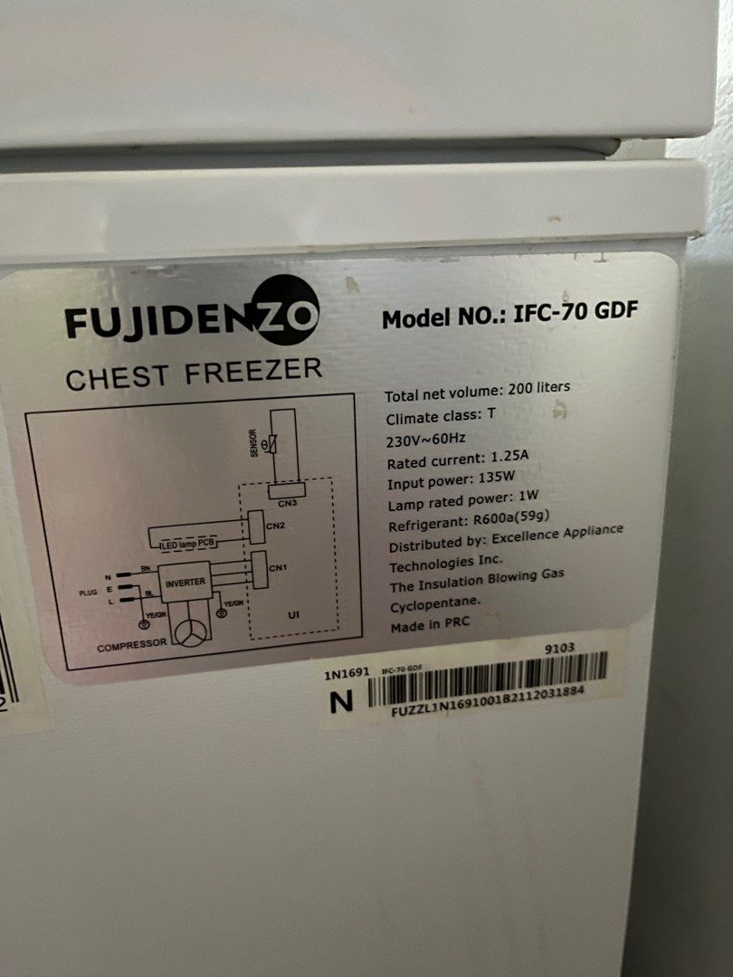 Fujidenzo Inverter Dual Chest Freezer 7 cu, TV & Home Appliances