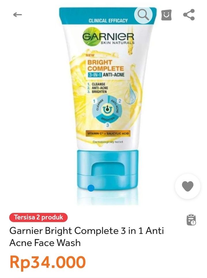 Garnier Bright Complete 3 in 1 Anti Acne Cleanser, Kesehatan