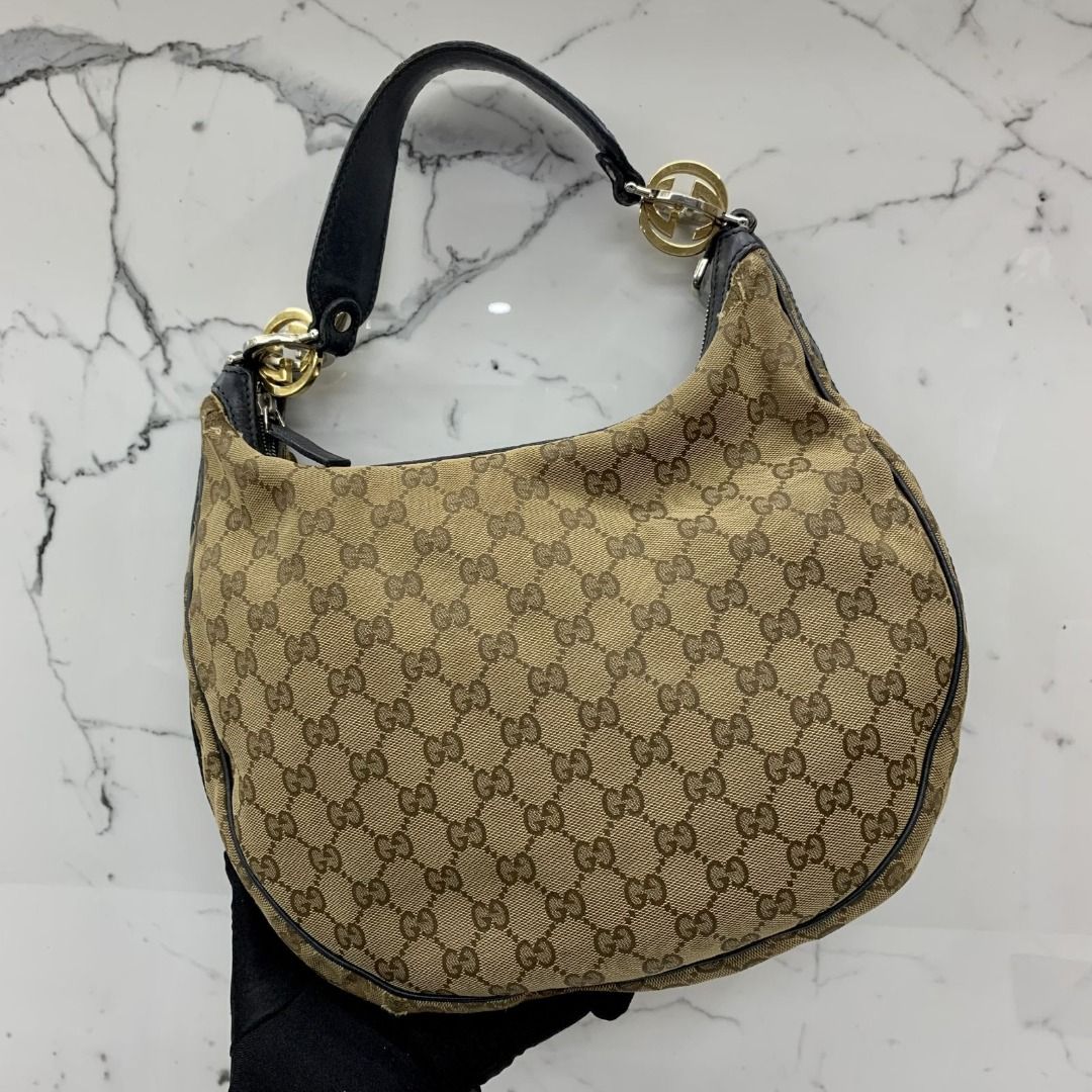GUCCI 232962 GG BROWN CANVES ONE SHOULDER BAG 227033240 EK