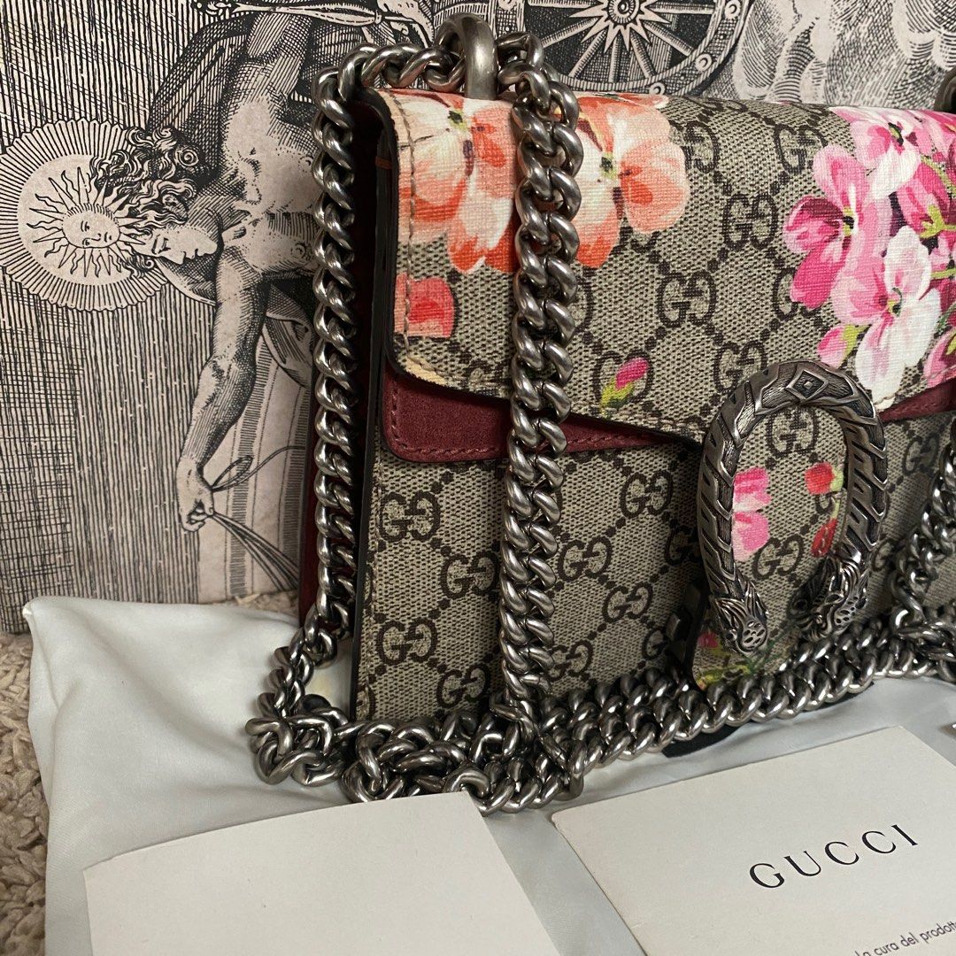 Gucci GG Supreme Monogram Blooms Print Mini Dionysus Chain Wallet Antique  Rose