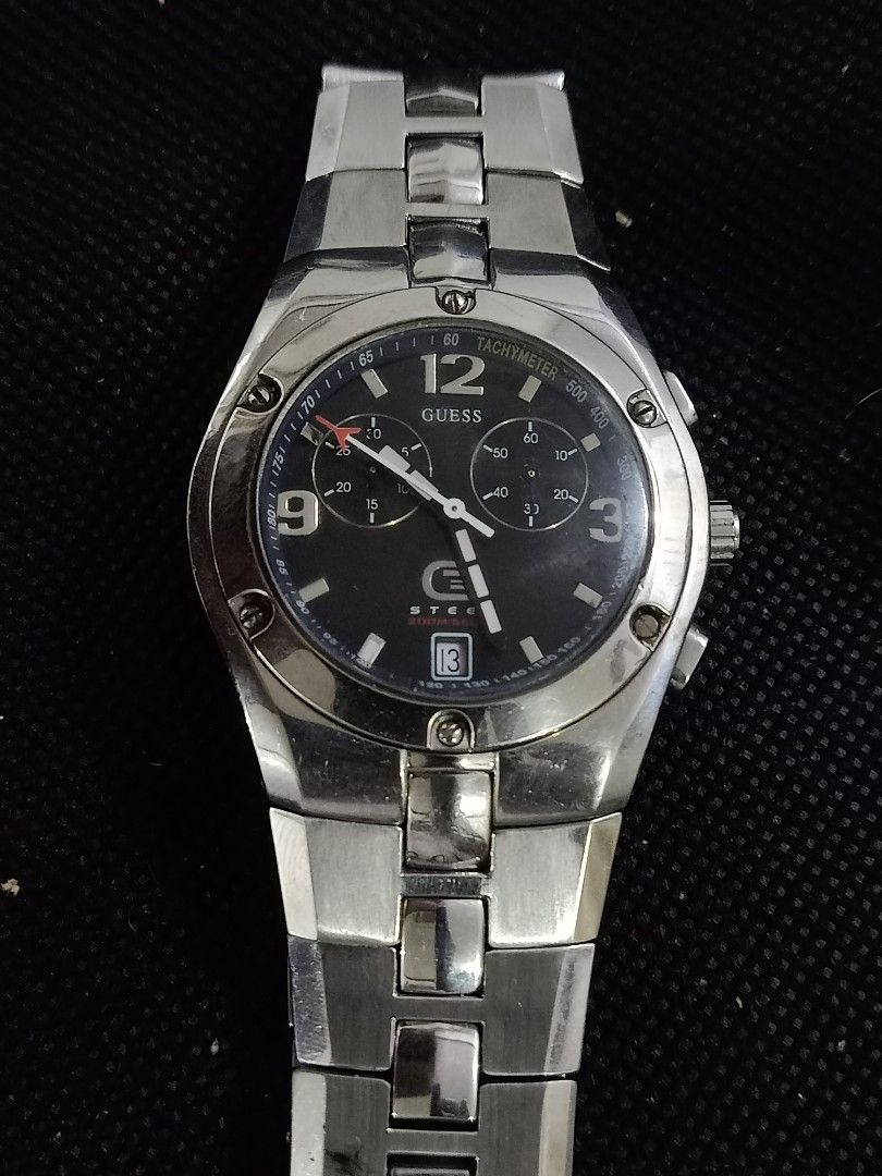 Guess pilot chronograph (Category: Men's Watches) located in Las Pinas. Submitted by quick_deals_great_finds2 (Listing ID 1202864615, Image 1). Description: original good working condition quartz chronograph 40mm fully functional with battery sweeping seconds like automatic.