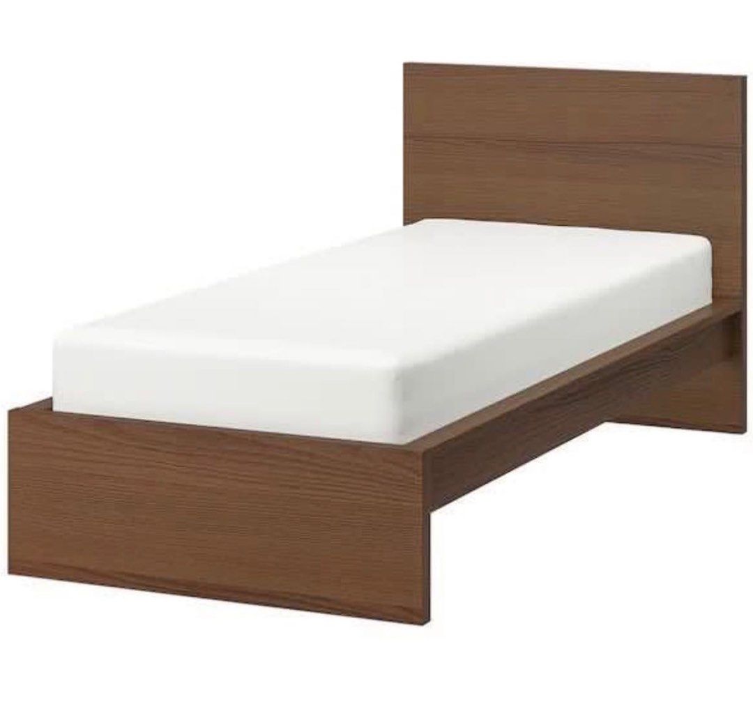 IKEA Malm bed frame single BROWN stained ash veneer, Furniture & Home