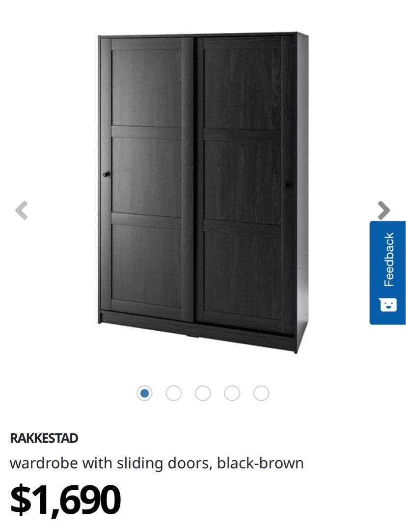 IKEA RAKKESTAD wardrobe with sliding doors, blackbrown, 傢俬＆家居, 傢俬, 書櫃
