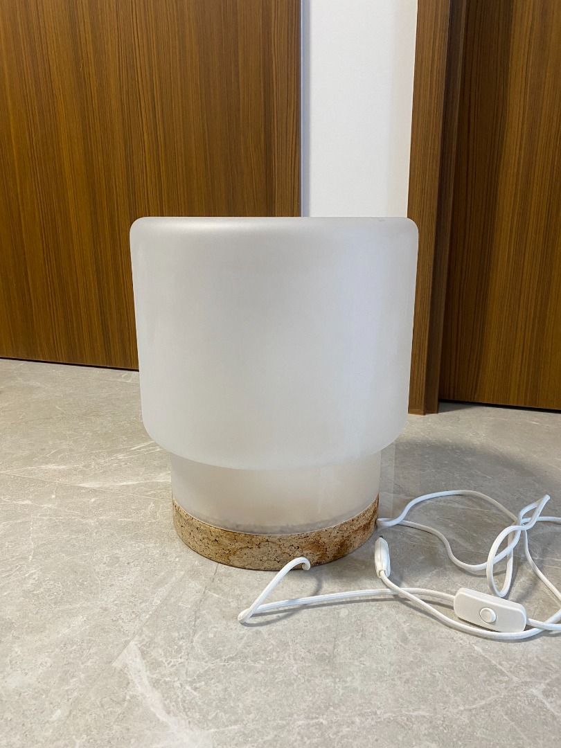 IKEA Sinnerlig Large Frosted Glass Floor Cork Lamp, Furniture & Home ...