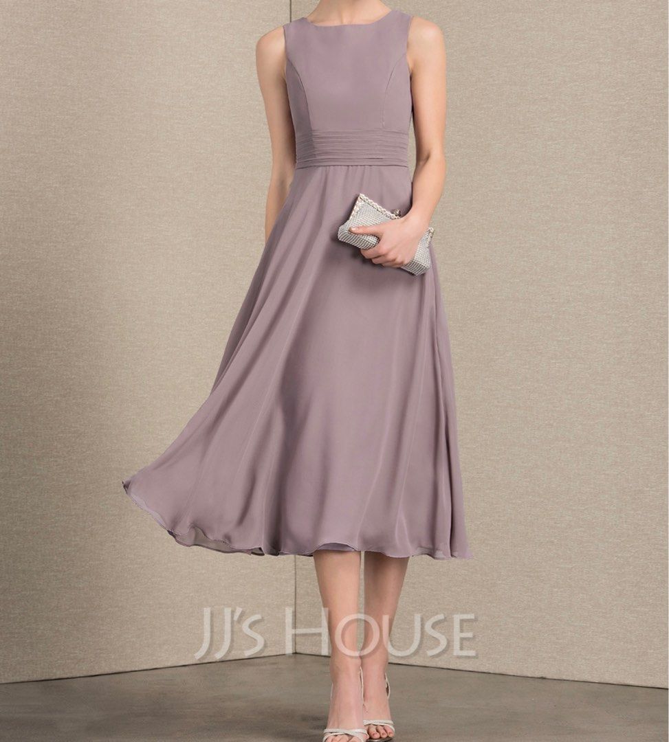 Jjs House A Line Scoop Neck Tea Length Chiffon With Ruffle Womens Fashion Dresses And Sets 