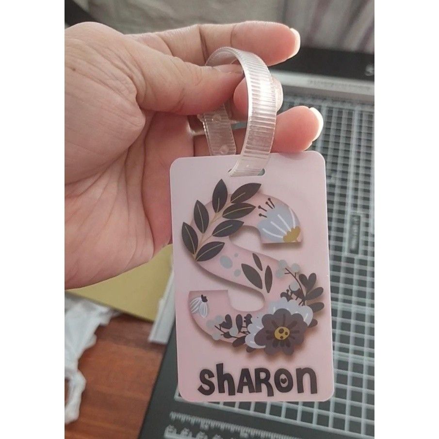 PVC Bag Luggage Tag Bag Floral Alphabeth Initial Custom Gift