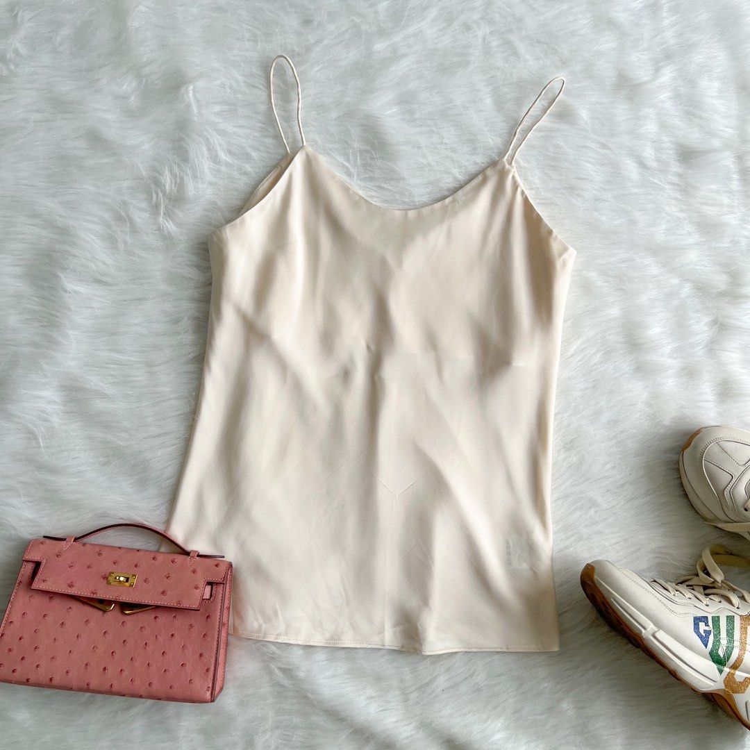 Luxe Satin Silk Champagne Singlet Top, Women's Fashion, Tops ...