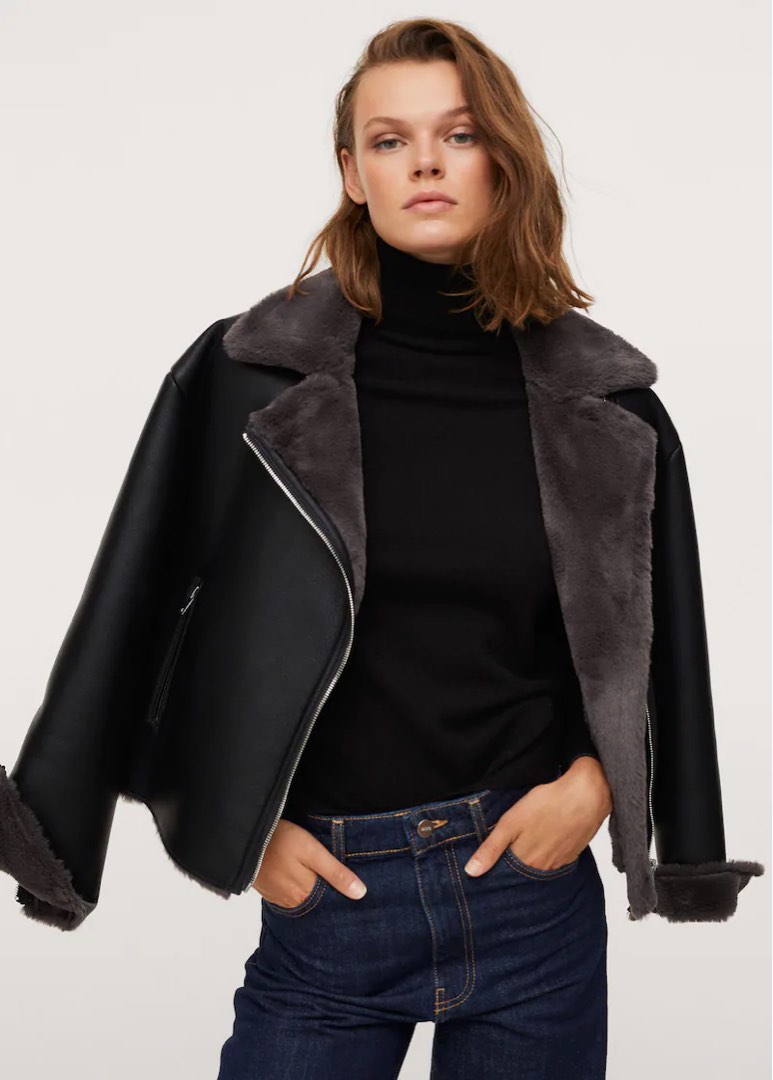 Fur lined faux best sale leather jacket