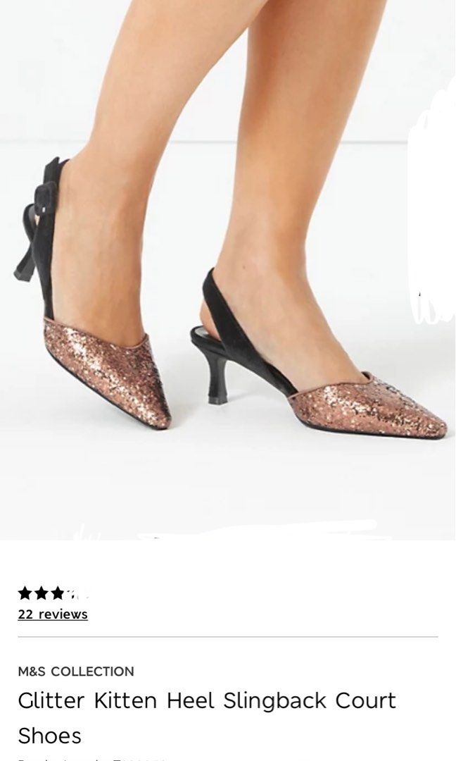 Marks and Spencer Glitter kitten heel slingback court shoe. Size 41/42