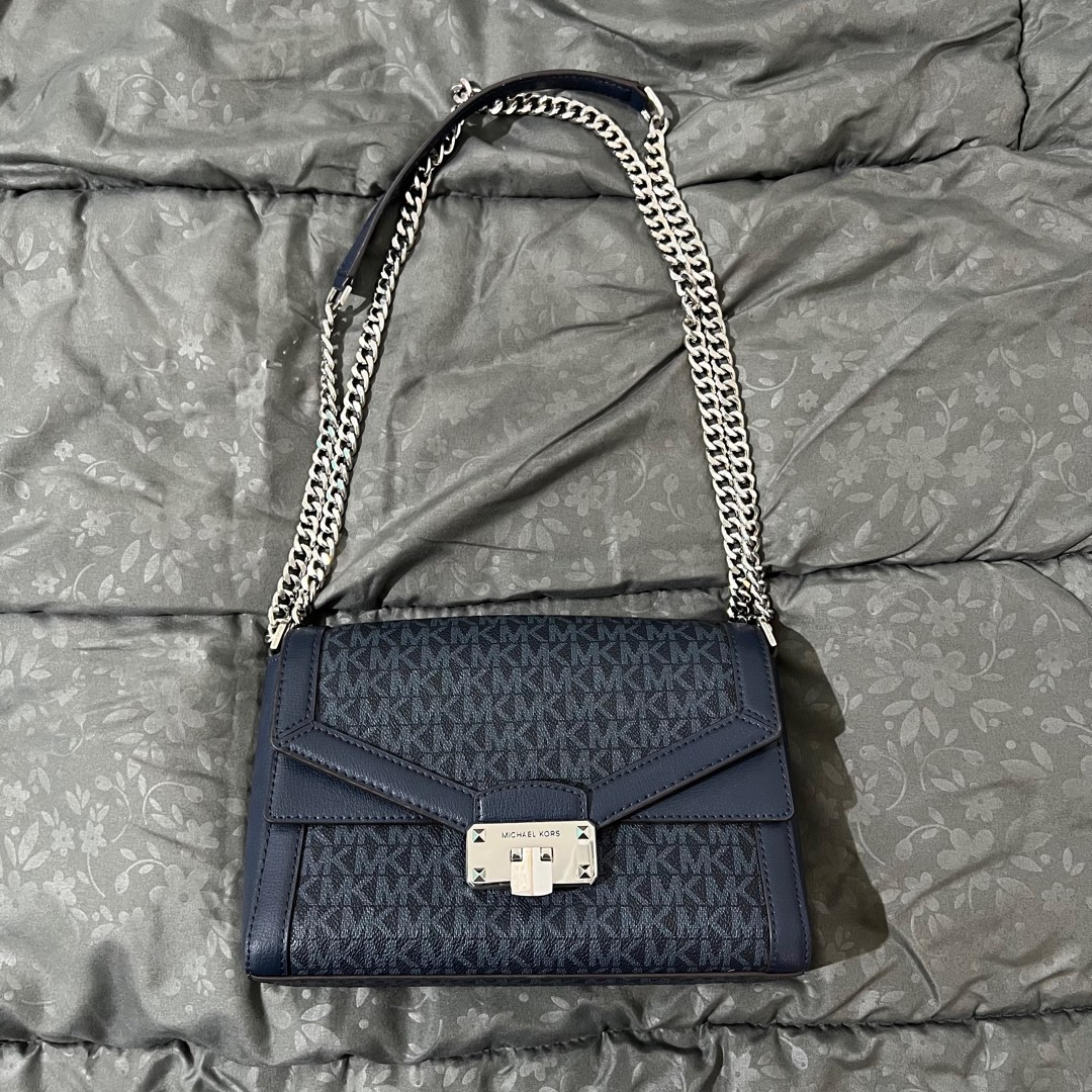 Michael kors MK kinsley size sedang medium shoulder flap blue biru tua