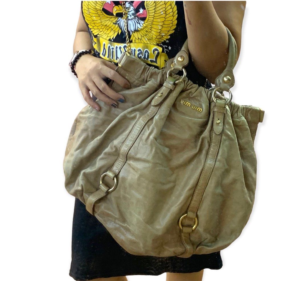 Y2K Vintage Miu Miu Periwinkle Leather Large Tote Bag Crossbody Strap Gold  Bckls