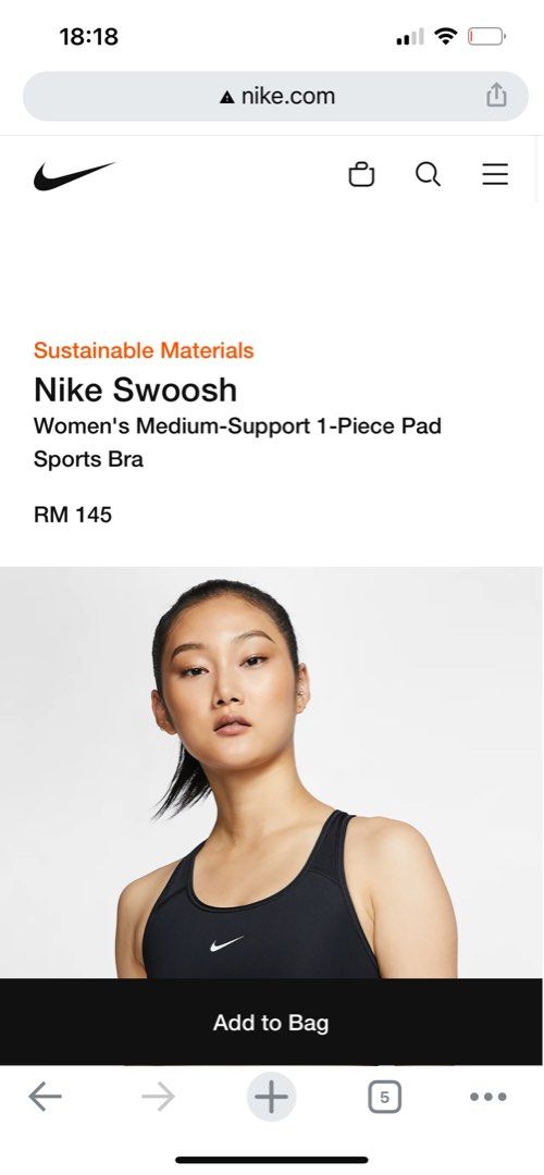 Nike  Swoosh Women's Medium-Support 1-Piece Pad Sports Bra