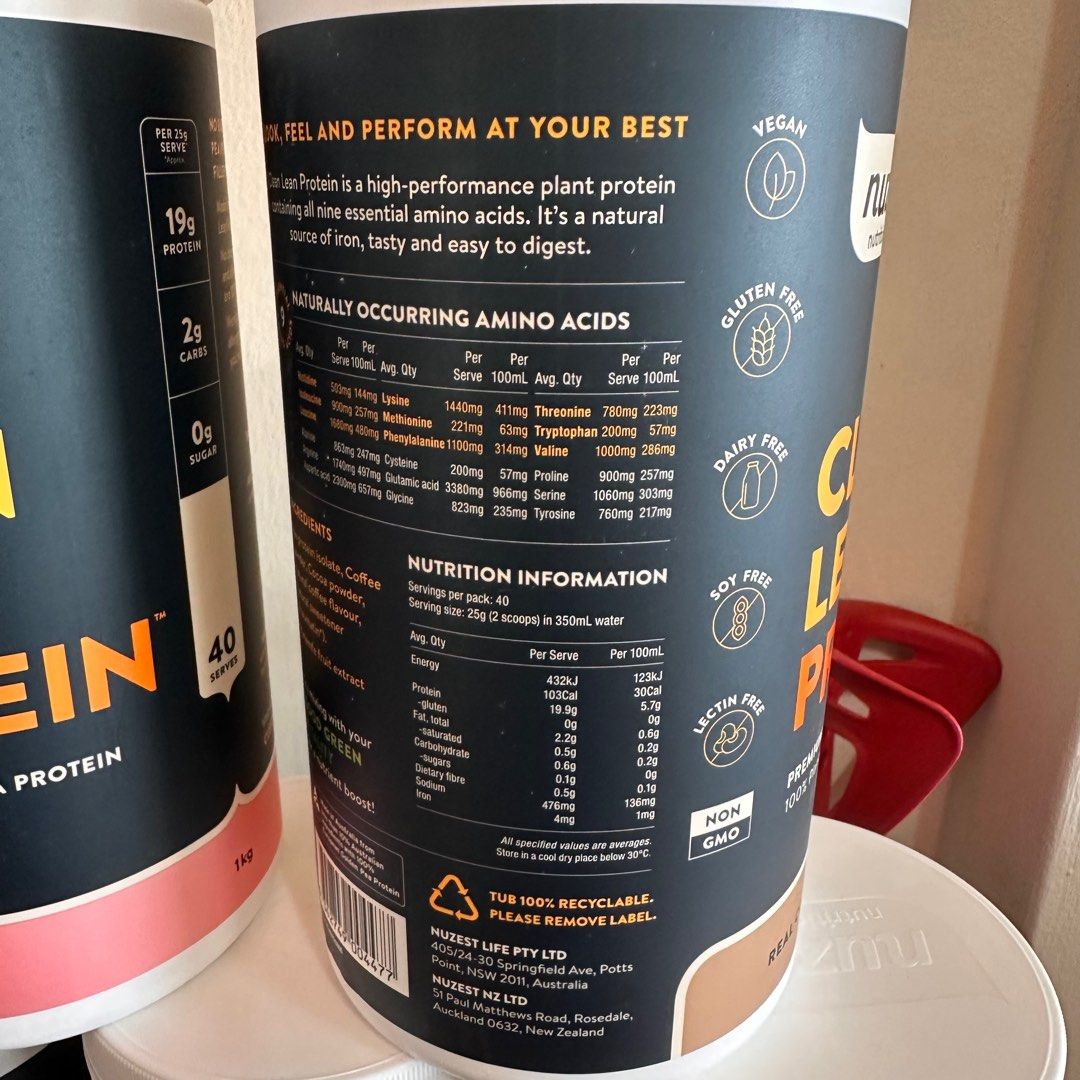 Nuzest pea protein powder rich chocolate real coffee, Health