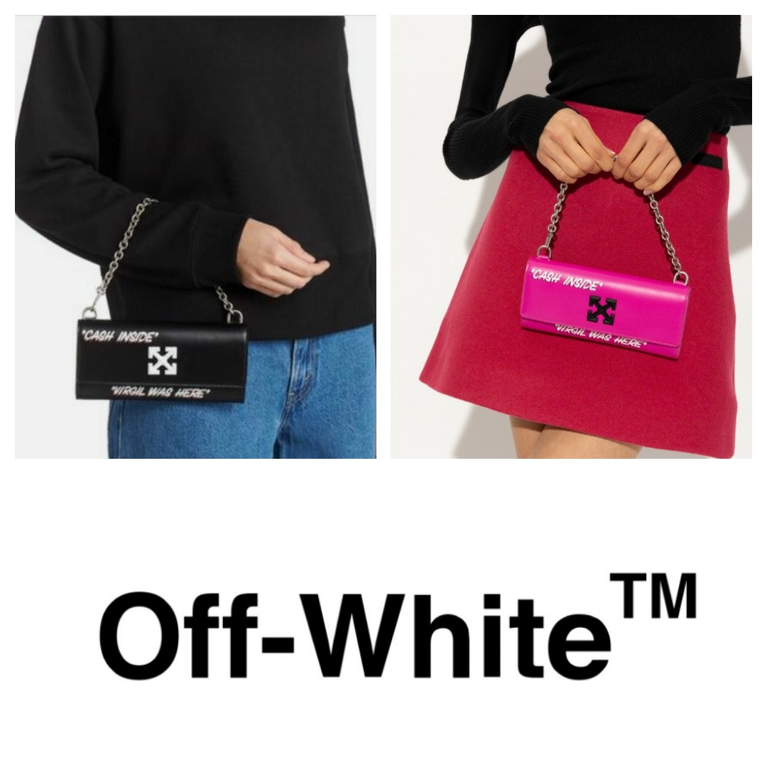 Off White Black Jitney Quote Wallet on Chain Leather Pony-style