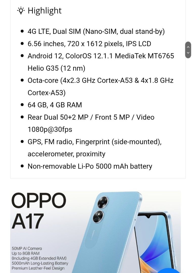 Smartphone OPPO A17 Midnight Black 4+64GB