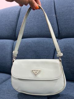 Prada Cleo Brushed Leather Mini Bag with Flap 1BH188, Blue, One Size