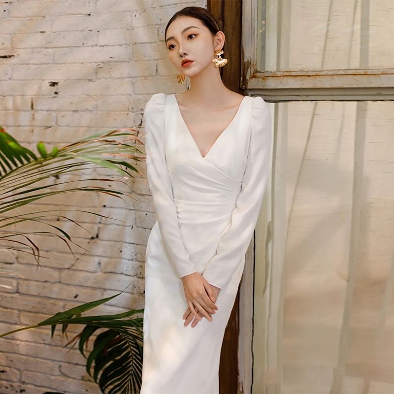 pre order white bodycon long sleeve slit wedding bridal evening