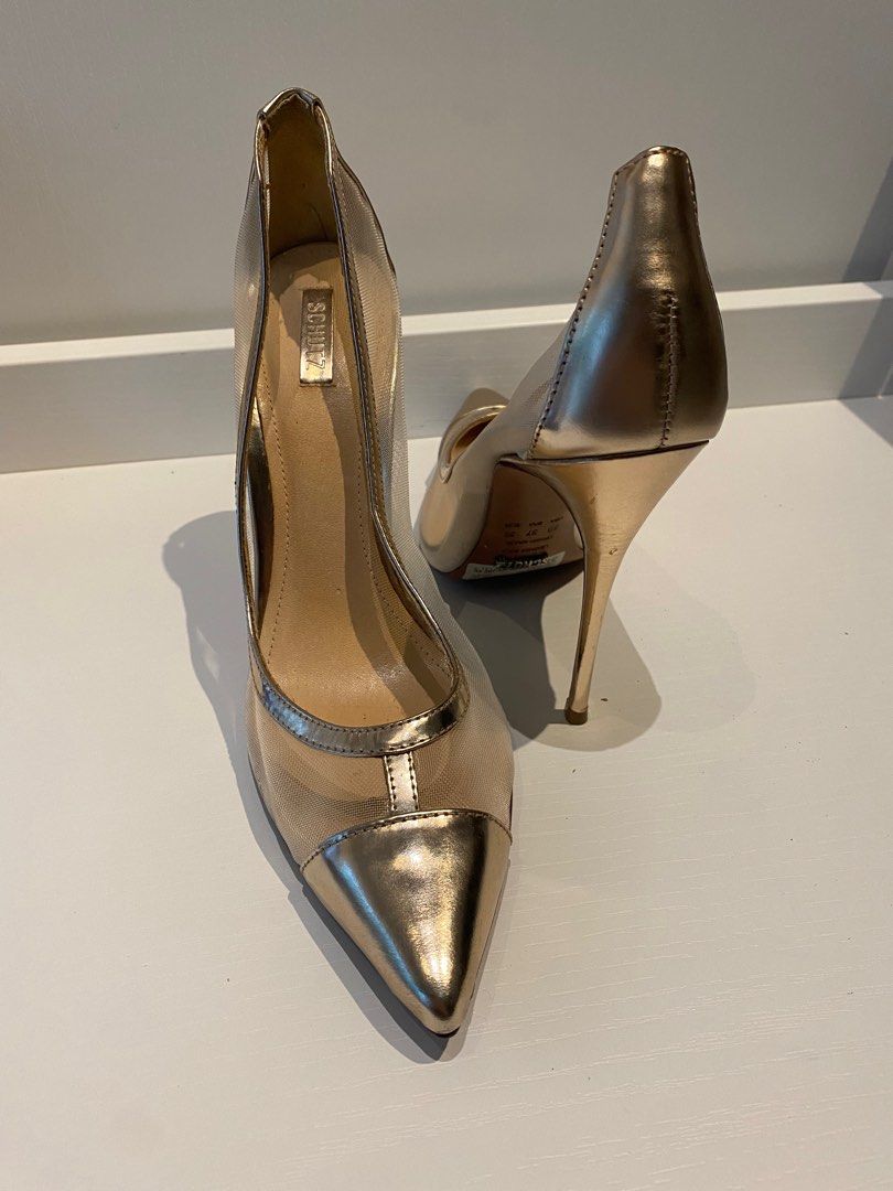 Schutz gold mesh heels Women s Fashion Footwear Heels on Carousell