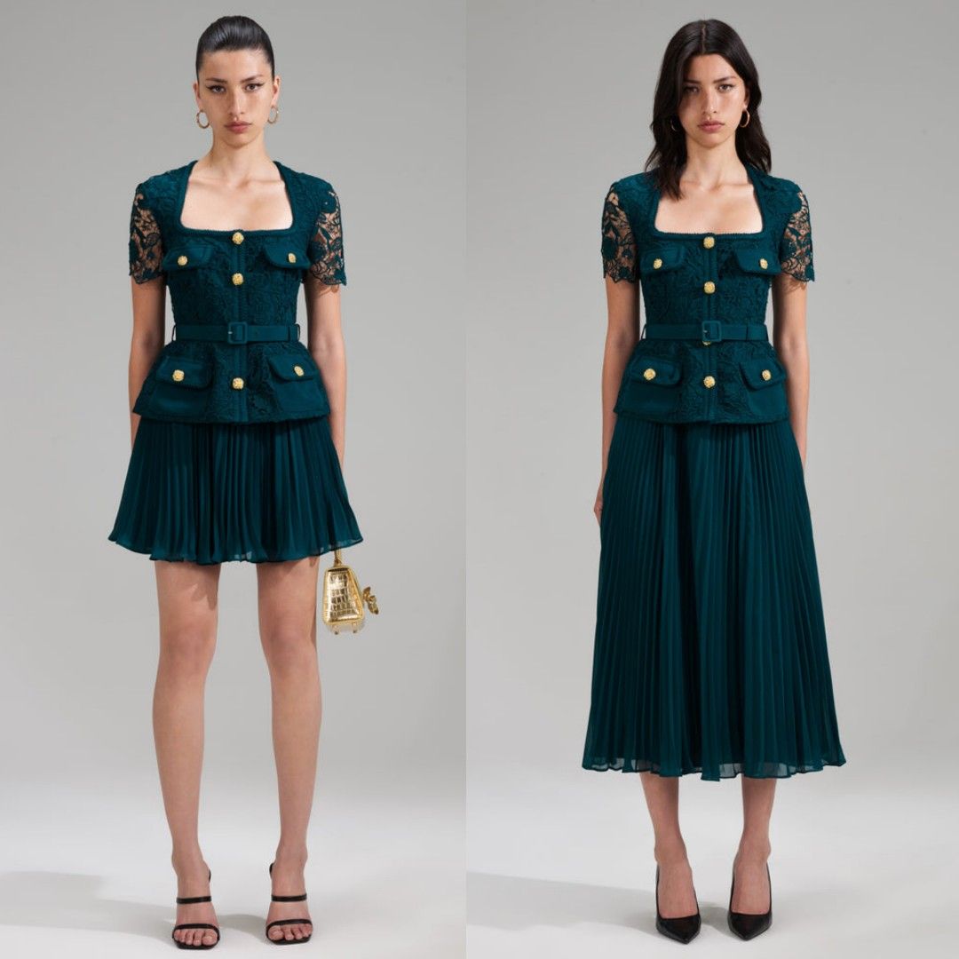 teal lace bodice midi dress Summerlove Lace-Up Bodice Midi Dress Green