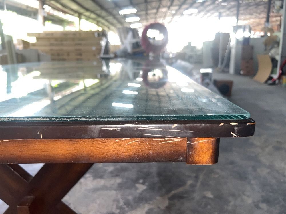 (F20046632) Solid Wood & Glass Top 8Seater Dining Table Set with 6