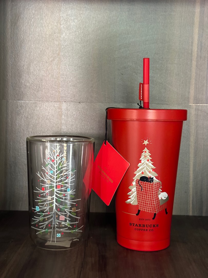 Starbucks holiday cold cup & glass, Furniture & Home Living