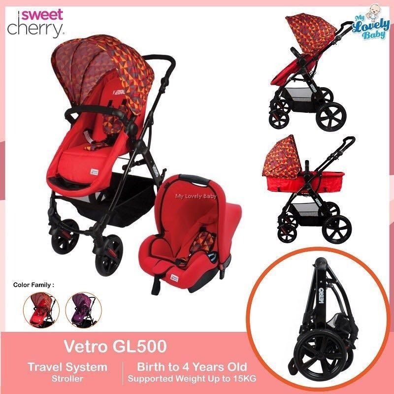 Stroller Sweet Cherry GL500 Vetro Travelling System Red Babies