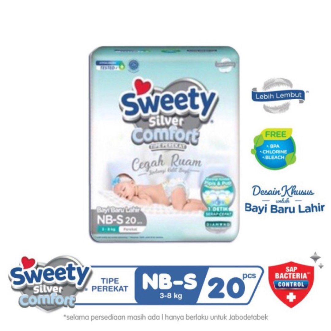 Sweety Silver Comfort NB S isi 20 pcs Tipe Perekat Newborn Diapers Pampers Popok Bayi