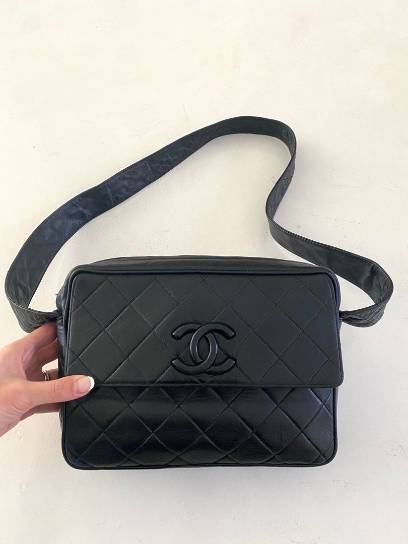 Chanel Vintage Black Quilted Lambskin Leather Crossbody Bag  Labellov   Buy and Sell Authentic Luxury