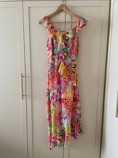 Vintage floral print ruffle sleeve dress coconut girl y2k 90s