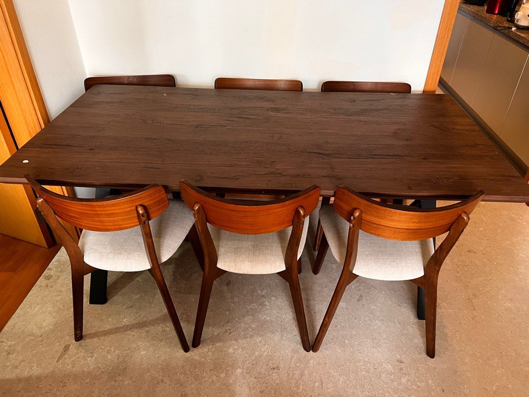 Walnut dining table set, Furniture & Home Living, Furniture, Tables