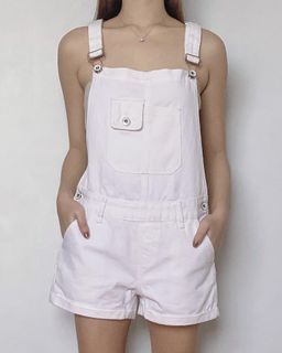 White Denim Overall Shorts with Cross Back