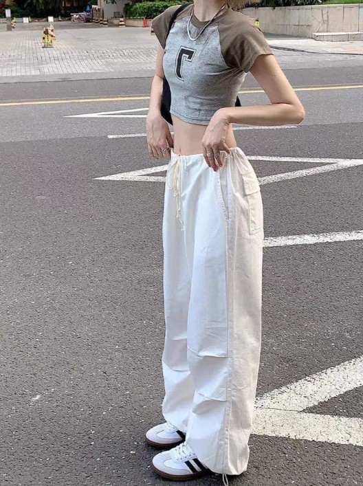 white parachute pants, Women's Fashion, Bottoms, Other Bottoms on Carousell
