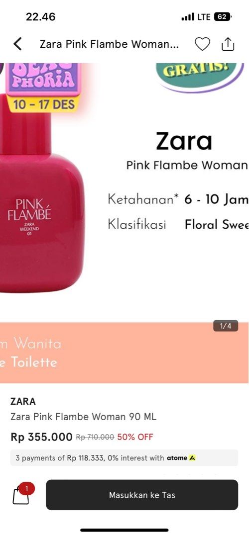 Zara Pink Flambe EDT 90ml, Kesehatan & Kecantikan, Parfum, Kuku ...