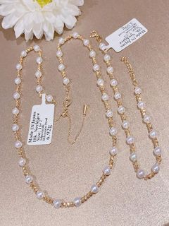 18K Japan Gold mikimoto pearl  necklace and bracelet