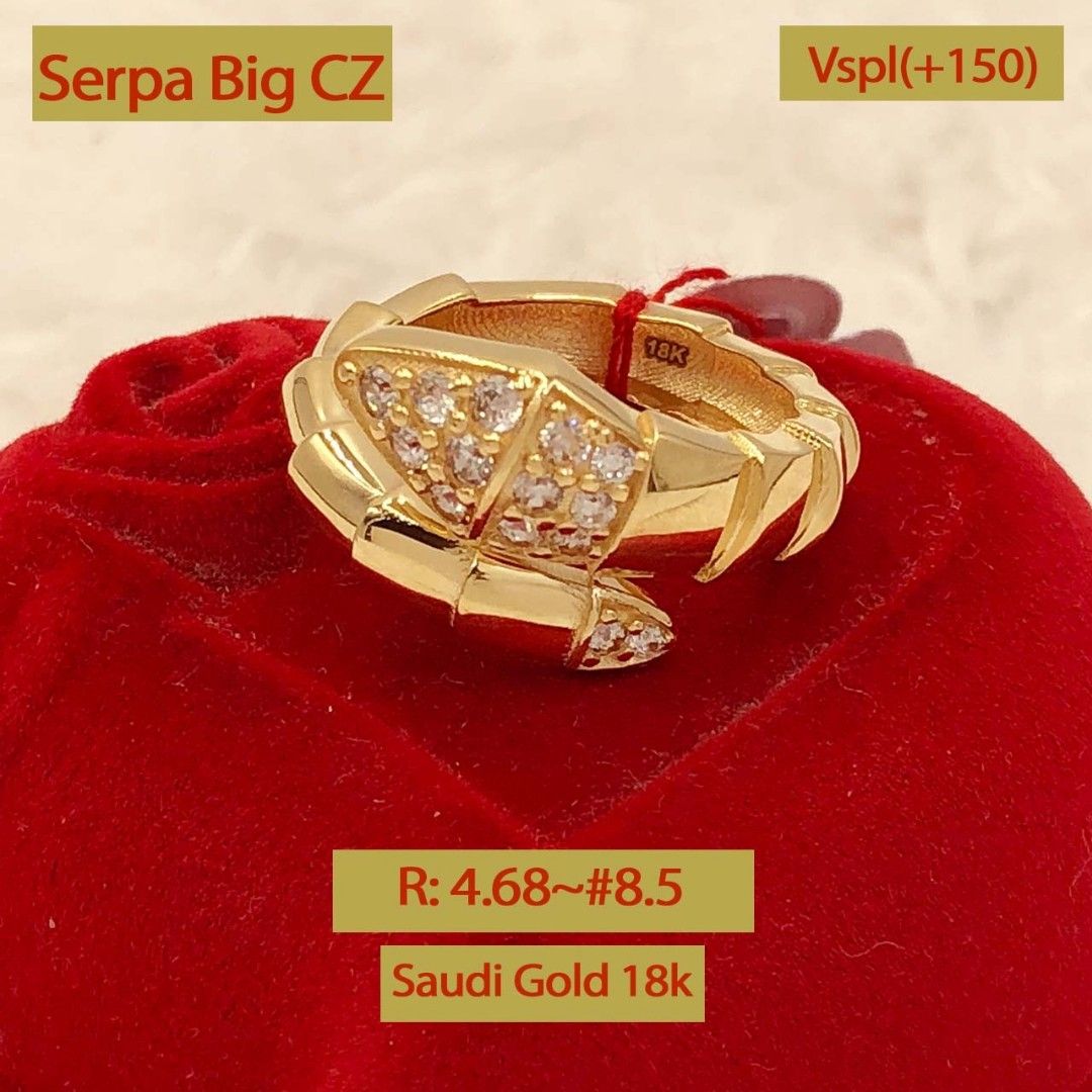 18k Saudi Gold Rings Serpa Big Snake Serpentine, Women's Fashion ...